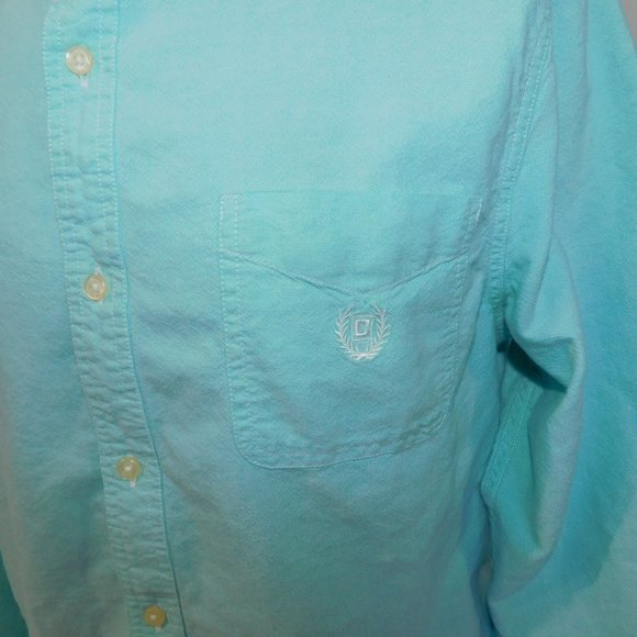 CHAPS Mens M Seafoam Aqua Long Sleeve Button Down Shirt 100% Cotton - Picture 3 of 10